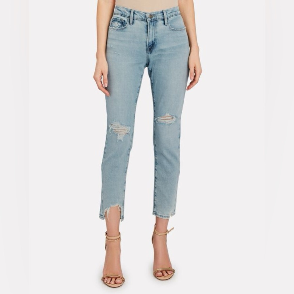 FRAME Le Garçon Distressed Straight Leg Boyfriend Jeans